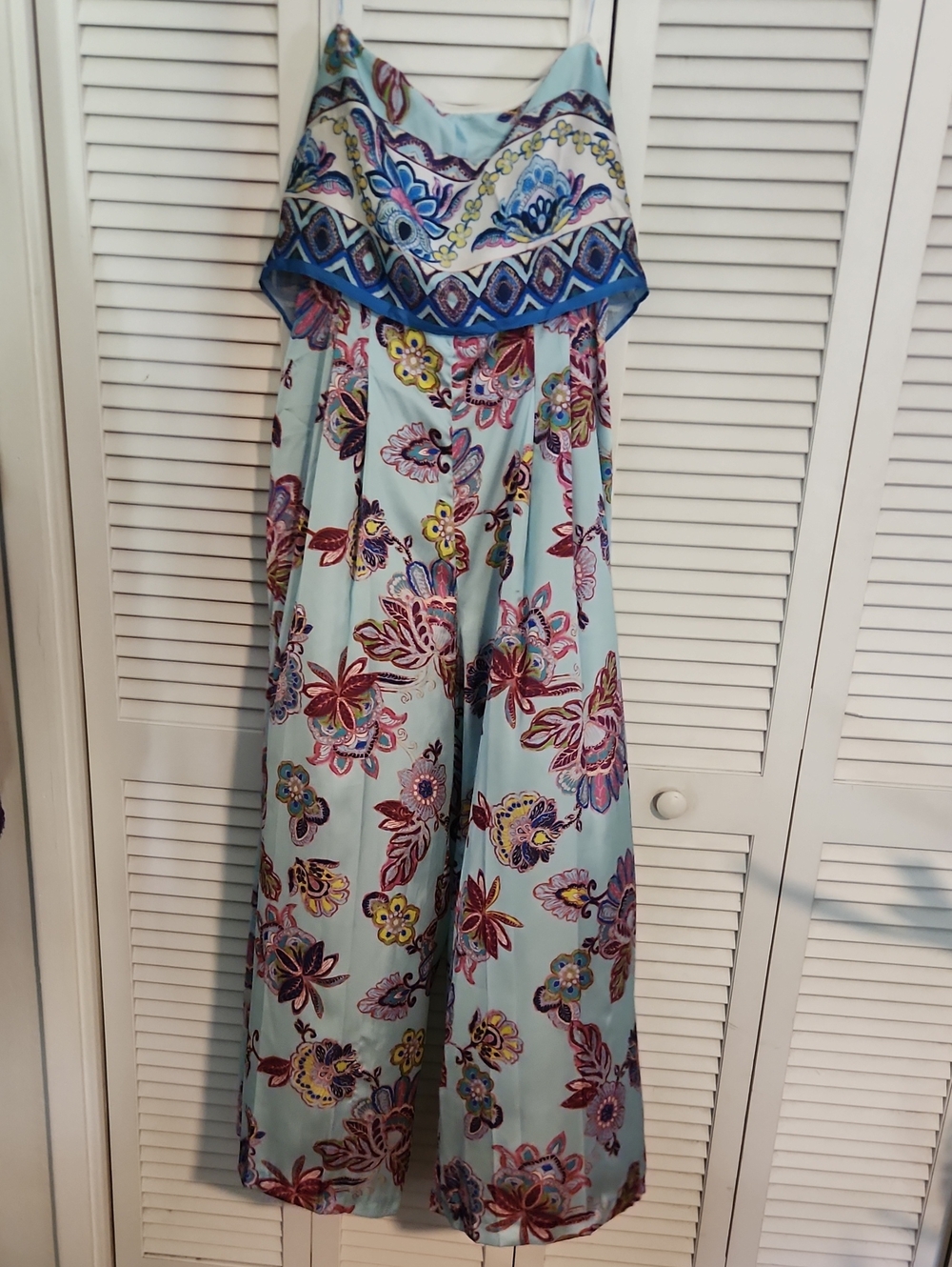 Zara Mint Floral Strapless Wide-Leg Jumpsuit